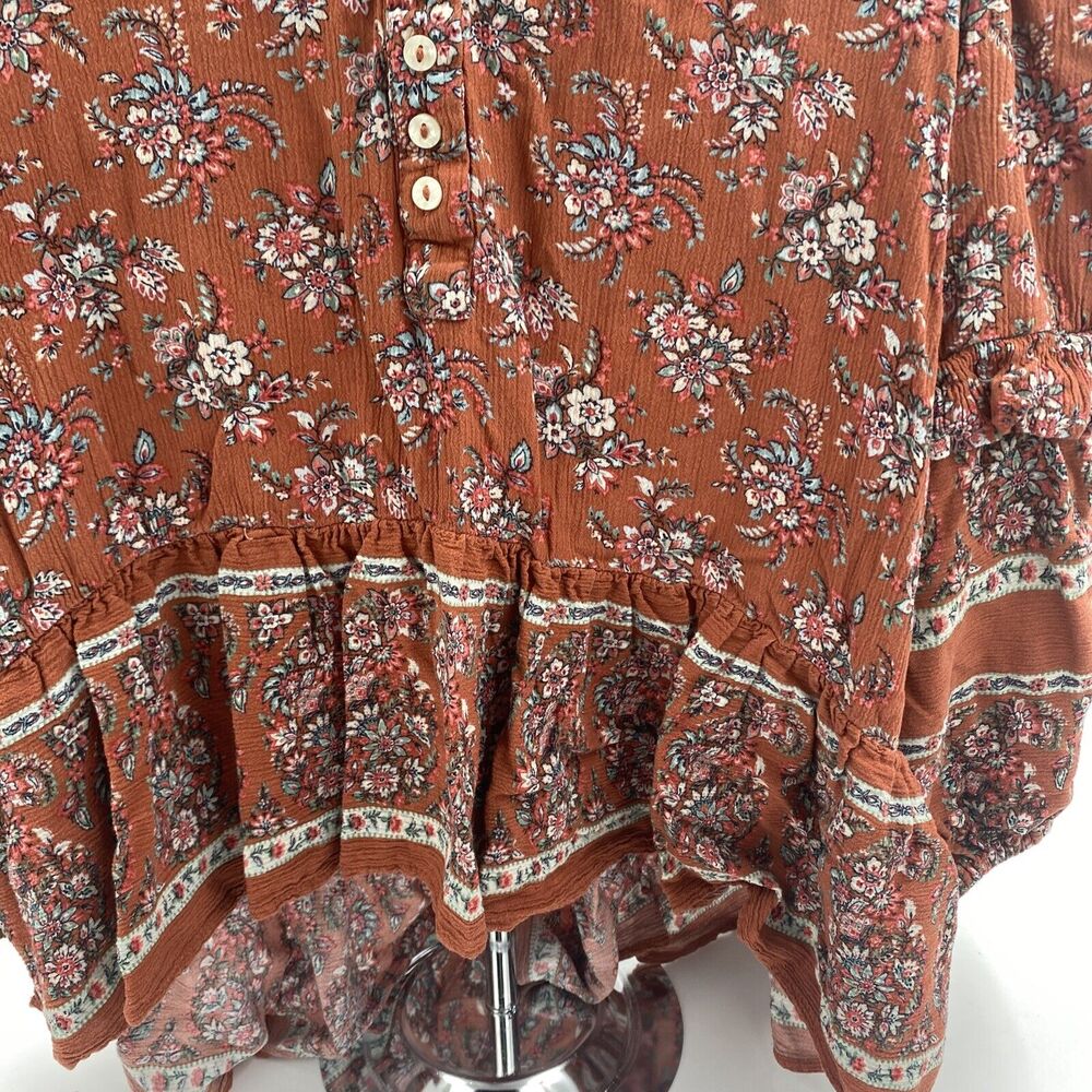 Womens Size M American Eagle Floral Print Rust Orange Boho Prairie Top - Picture 4 of 9